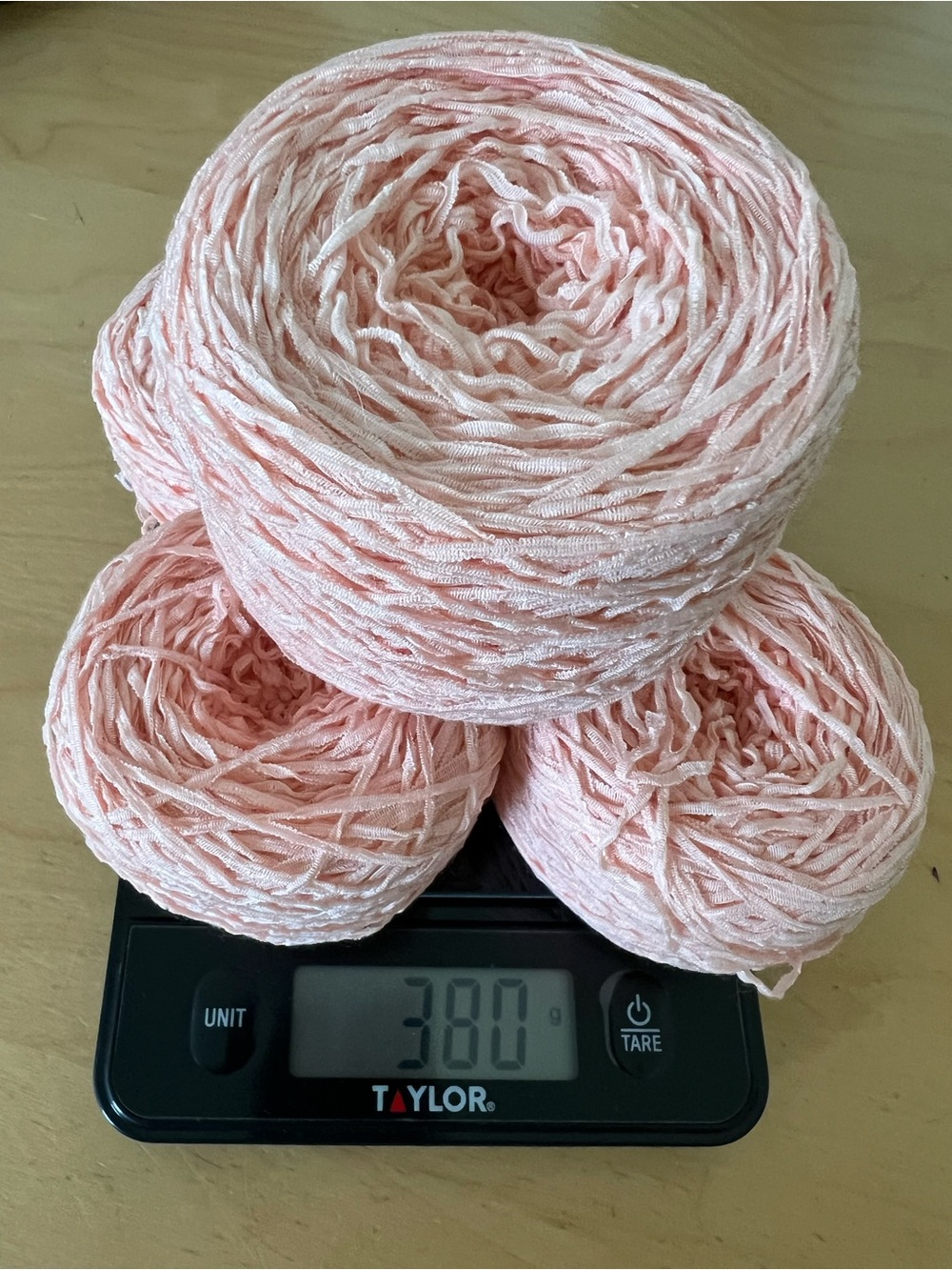 Blush Pink Ribbon Yarn Bundle for knitting and crocheting.